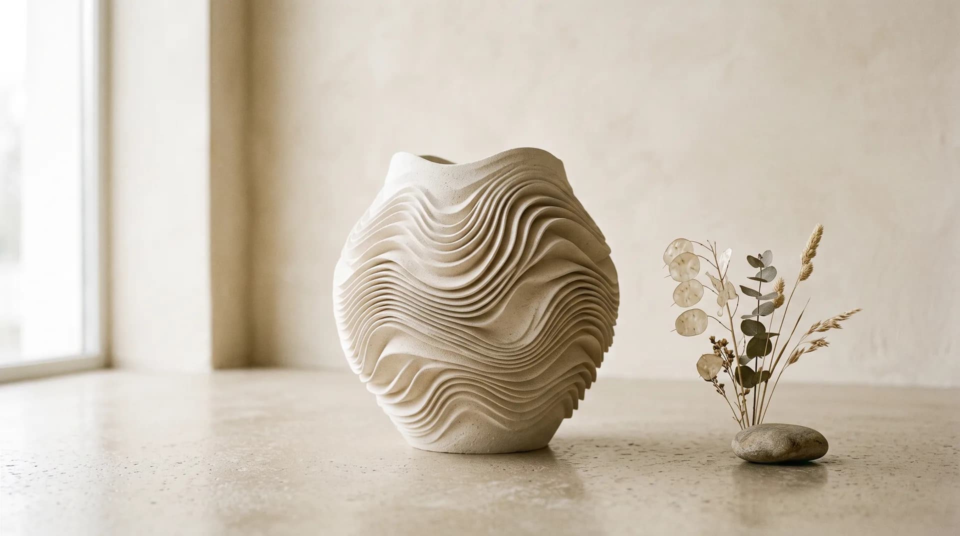 Vaso escultural Viziare em compósito mineral